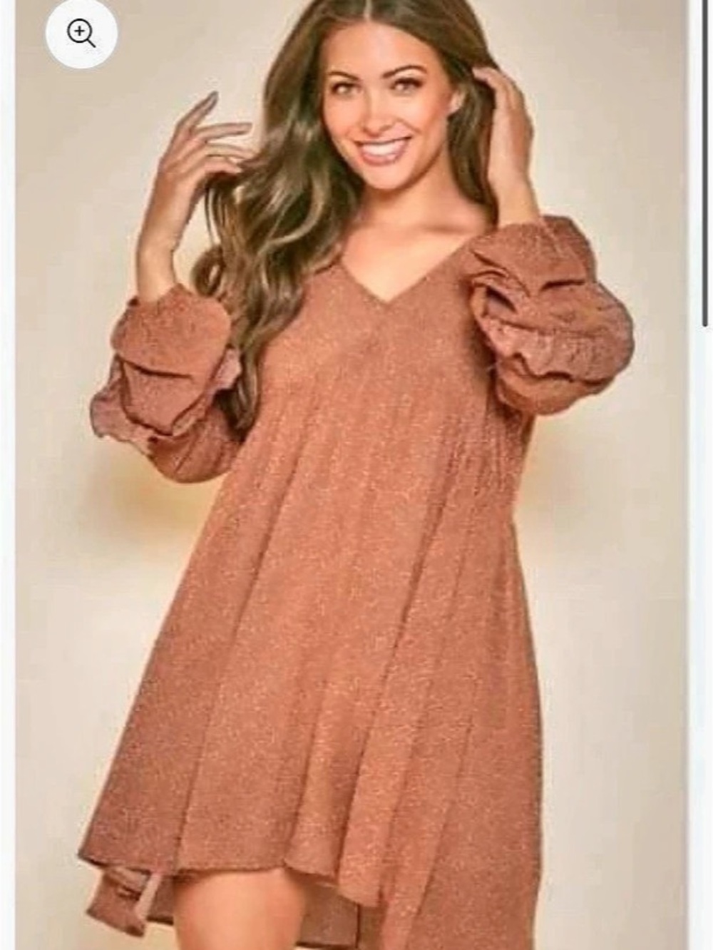Peach Love California Women's Long Sleeve Mini Dress in Floral Brown Size M